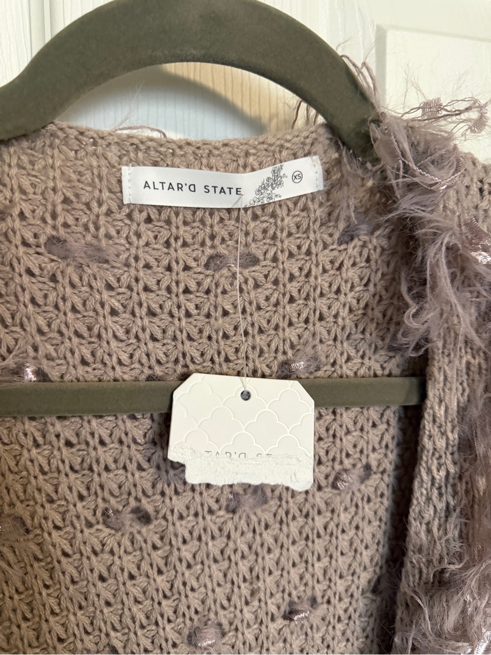 NWT Altar’d State Western Shaggy Fringe Sparkle Open Cardigan Size XS Boho Cozy - Picture 4 of 6